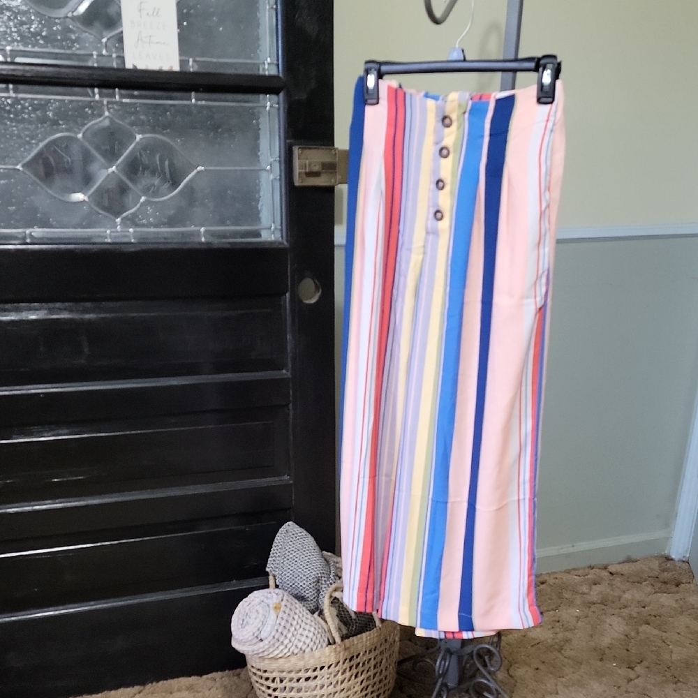 NWT DAVI & DANI Vibrant Striped Wide Leg Cropped Pants With Pockets Woman Size S